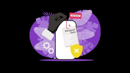 Poster - An illustration of a hand holding a phone with security concerns about personal data depicted in a colorful background.