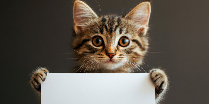 Cat Holding a Blank White Sheet for Whimsical Design Concepts