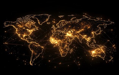 Poster - global network map, international business connections, digital lines linking countries, global communication and commerce, global economy