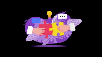 Poster - Two hands representing collaboration while assembling puzzle pieces, showcasing teamwork and creativity.