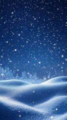 Wall Mural - A deep blue snow-covered landscape with snowflakes and a luminous border around the text area