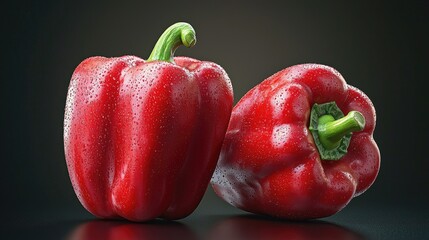 Poster - Vibrant Red Bell Peppers with Water Droplets