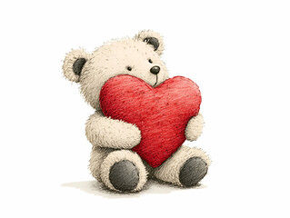 Cute teddy bear holding a red heart.