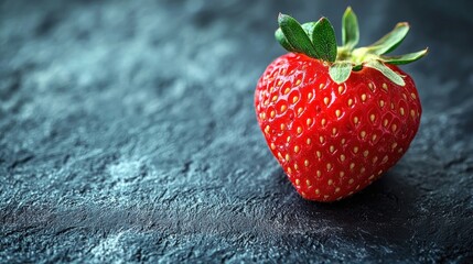 Poster - Vibrant Red Heart-Shaped Strawberry on Dark Textured Surface