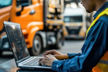 Poster - Logistics Manager Working on Laptop