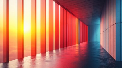 Wall Mural - Vibrant Sunset Through Colorful Glass Panels in Modern Architectural Space