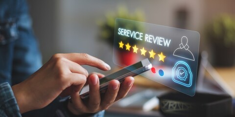 Person using smartphone to provide a service review