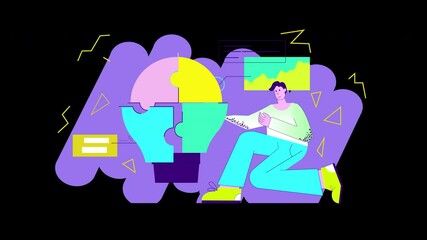 Poster - A young adult in colorful clothing analyzes data graphics in a creative workspace, showcasing a contemporary design.