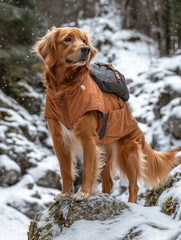 Wall Mural - Dog Standing on Rock in Snow