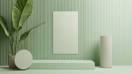 Poster - Soft Green Rectangular Panel with Framed Background in Minimalist Interior Space