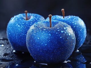 Wall Mural - Fresh Blue Apples with Water Droplets