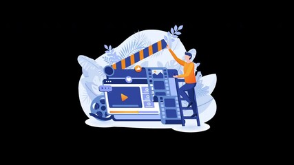 Poster - A person working on a video production, featuring a film clapperboard and editing tools in a colorful animation style.