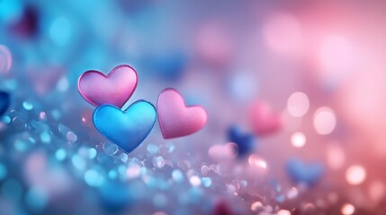 Canvas Print - Two pastel hearts float above a bokeh background of smaller hearts.