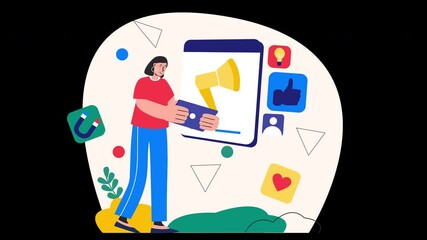 Aufkleber - A person interacting with a digital interface, featuring various icons, representing modern technology usage.