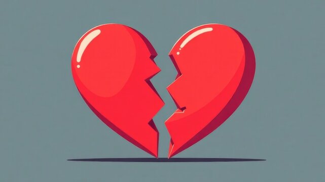illustration of red broken heart on plain dark background
