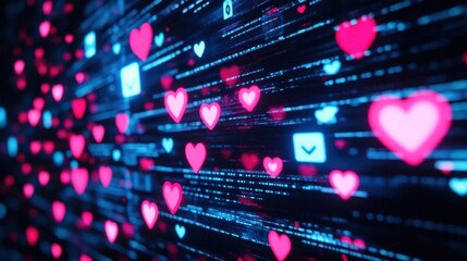 Poster - Colorful Digital Hearts on a Streaming Data Background