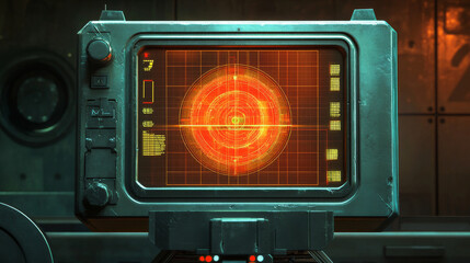 Poster - HUD aim control frame interface futuristic target screen. Vector ski-fi monitors, UI techno elements, military optical aiming, spaceship crosshairs. Modern collimator sight, gun focus range indication