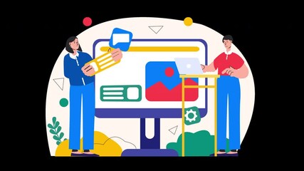 Poster - Two individuals working collaboratively on a digital project, showcasing a vibrant and colorful design.