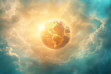Wall Mural - Golden Earth: Celestial Sunrise in a Dreamlike Cloudscape