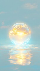 Wall Mural - Serene Glass Orb: Sunset Reflection in Calm Waters