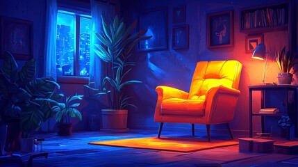 Wall Mural - Blue room with yellow chair.