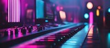 Synthwave Studio: Neon Lights Illuminate a Music Production Keyboard