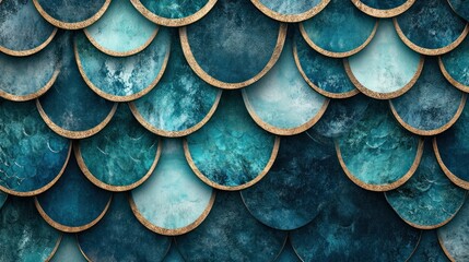 Poster - Abstract Teal and Gold Scale Pattern:  A Luxurious and Textured Design