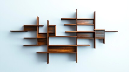 Wall Mural - Abstract modern wooden wall shelves.