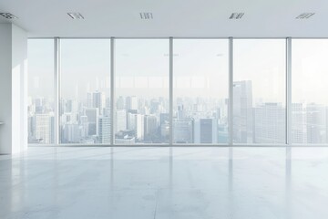 Wall Mural - High Resolution Image of White Office Room Interior with Glass Wall and City View