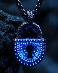 Poster - A digital padlock in neon blue on a dark background, symbolizing the power of cyber security technology to safeguard privacy and prevent data fraud