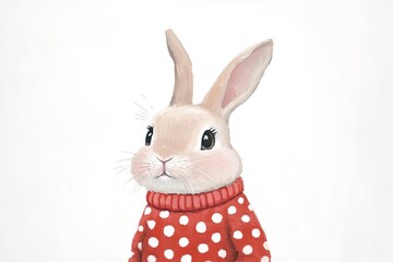 Wall Mural - Charming rabbit in polka-dot sweater showcases whimsical charact