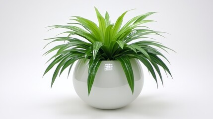 Minimalist home decor thriving green plant in white pot on white background