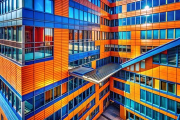 Poster - Abstract Architectural Blue Orange Dynamic Composition: Modern Building Facade Design
