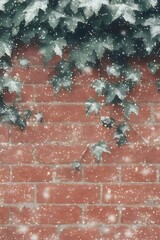 Wall Mural - Snowy brick wall with ivy. (1)