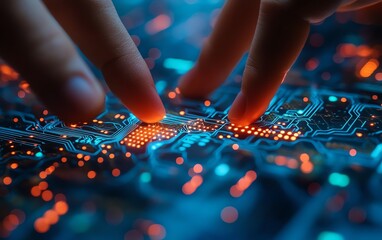 Poster - A techinspired world map with AI and computing systems connecting continents, glowing electronic circuits representing global network connectivity, ultramodern style