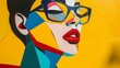 © Riffat - Abstract Geometric Woman Portrait with Glasses and Red Lips on Yellow