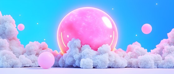 Sticker - A pink sphere is surrounded by clouds