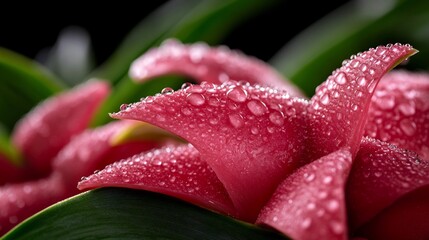 Wall Mural - Dew-Kissed Bloom: A Macro Photography of a Vibrant Pink Flower