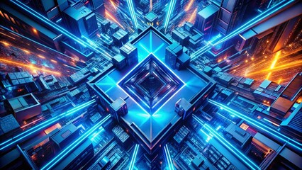 Poster - Abstract Electric Blue Angular Shapes Drone Photography Stock Photo