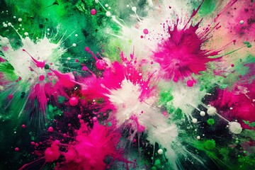 Poster - Abstract Pink Green White Fractal Art: Modern Futuristic Multicolor Background Splash
