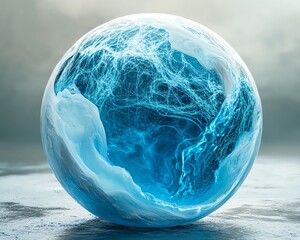 Aufkleber - Generative AIinspired world sphere with intricate data networks, glowing glass hologram effect, futuristic tones of blue and white, ultradetailed