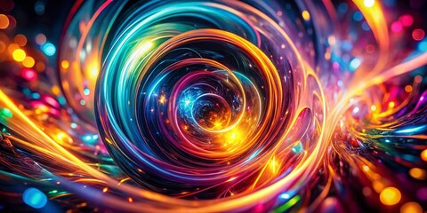 Poster - Abstract Spiraling Glowing Forms in Motion - Low Light Photography Stock Photo