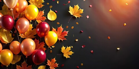 Wall Mural - Autumnal Celebration  Balloons and Leaves on Dark Background