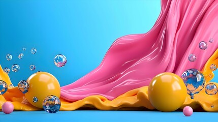 Poster - Playful Fluid Motion Graphic Featuring Cartoon Elements, a vibrant blend of colors and whimsical shapes creating a lively, dynamic scene.