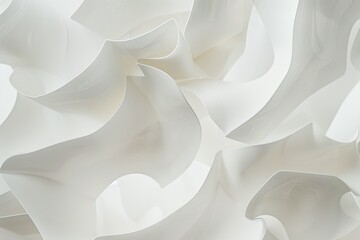 Poster - a close-up photograph of layered translucent white shapes on a white background, a white background 