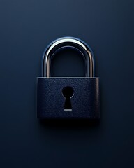 Poster - A digital padlock on dark blue, symbolizing computing system security, advanced encryption technology, network protection, privacy and fraud prevention