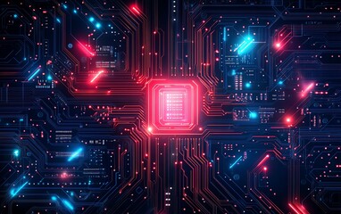Aufkleber - Advanced computing processor, CPU, and microchip on an electronic circuit board, hightech data flow, generative AI concept, futuristic technology background