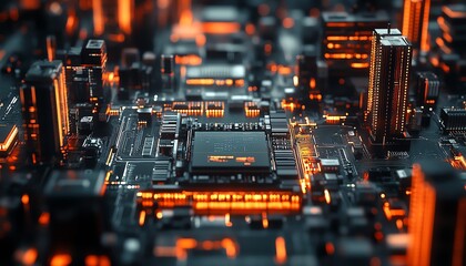 Leinwandbilder - Closeup of a computing processor, detailed microchip and electronic circuit board, advanced technology concept, generative AI, hightech electronics background