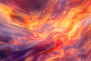 Poster - a vibrant abstract digital painting featuring energetic bursts of orange and red flames against a fi