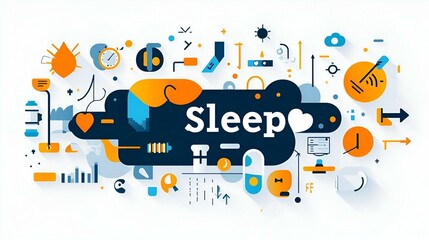 Poster - Bold abstract design featuring sleep-related icons, vibrant colors and dynamic shapes create an engaging visual representation of rest themes.